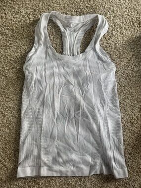 Athleta Gray and White Striped Racerback Tank